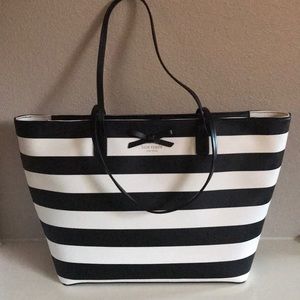 kate spade black and cream stripe large tote